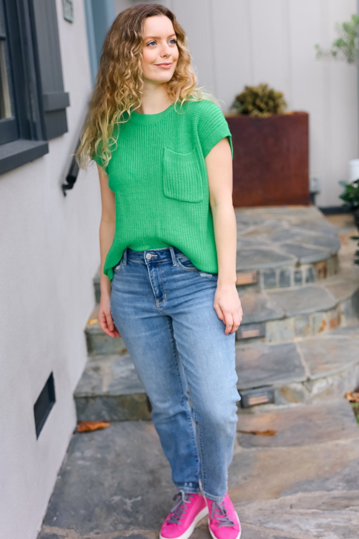 Seize The Day Kelly Green Dolman Rib Sweater Top